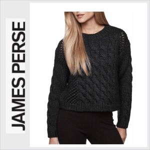 James Perse Crop Cable Knit Sweater 0 merino wool